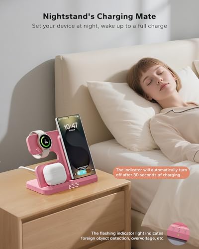Wireless 3 in 1 Charging Station for Samsung, Phone and Watch Charger for Galaxy S25 Ultra/S24/S23/Z Fold, Wireless Charging Dock for Samsung Watch Galaxy 8/7/6/5, Galaxy Buds 3/2/Pro - color: Pink