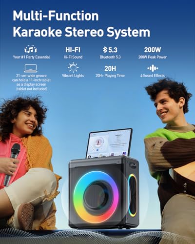 Karaoke Machine with 3 Wireless Rechargeable Microphones, Portable Bluetooth Speaker & PA System with LED Lights, Designed for Adults & Kids Home Parties, Supports TWS/TF Card/USB/AUX - size: 3 Mics