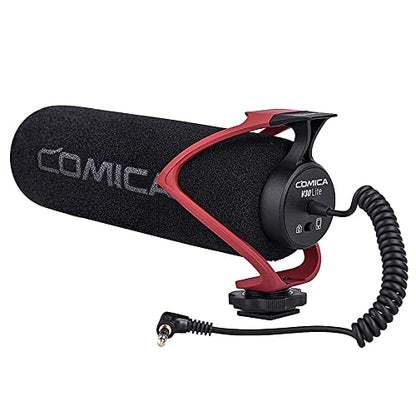 COMICA CVM-V30 LITE Video Microphone,Super-Cardioid Condenser On-Camera Shotgun Microphone for Canon Nikon Sony Panasonic DSLR Cameras,Mic for iPhone Android Smartphone with 3.5mm Jack(Red) - color: Red