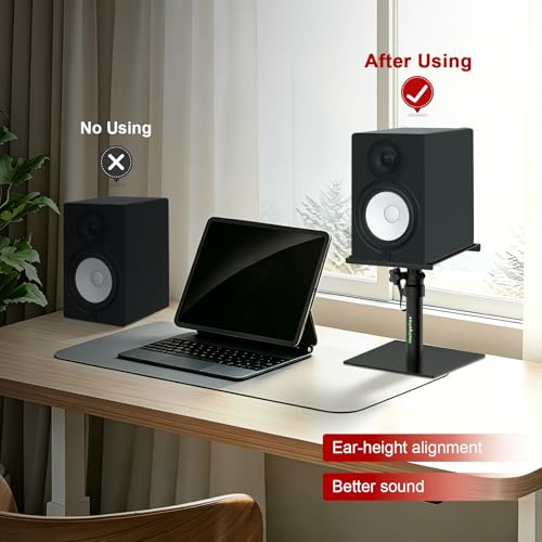 Studio Monitor Stands Monitor Speaker Stands 11.6"-18" Flat Base | Set of 2, Desktop Speaker Stands, Height Adjustable, Stable Base