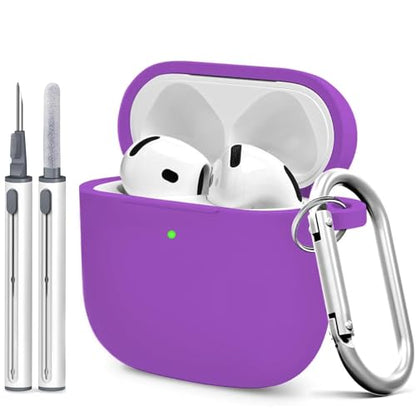 Silicone Case Cover for AirPods 4th Gen, Soft Skin, Full Protection, Keychain, Cleaner Kit (Purple) - color: B2-Purple