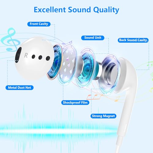 2Pack Wired Earbuds for iPhone with Lightning Connector, Hi-Fi Sound Headphones with Built-in Remote to Control Music, Volume and Calling Microphone Compatible with iPhone 14/13/12/11/SE/XR/X/8/7/iPad