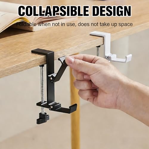 KISOY Modern Table Purse Hook, Under-Desk Accessory Hanger, Black and White Clamp-On Design for Bags, Headphones and Keys (Style3(Black-Double-Hook), 2) - style: Style3(Black-double-hook)