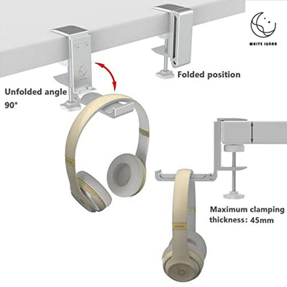Under Desk Headphone Hanger, Foldable Aluminum Headset Hook for Clean Desk Setup, Space Saving Clamp Mount for Gaming & Home Office
