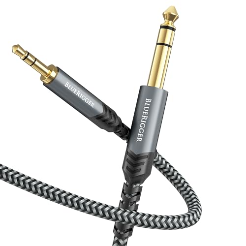 BlueRigger 3.5mm to 6.35mm Audio Cable (10FT, Bi-Directional, 3.5mm 1/8" Male TRS to 6.35mm 1/4" Male TRS, Braided Stereo Audio Cable for Cellphone, Amplifiers, Guitar, Speaker - size: 10FT