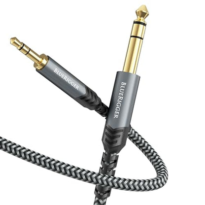 BlueRigger 3.5mm to 6.35mm Audio Cable (10FT, Bi-Directional, 3.5mm 1/8" Male TRS to 6.35mm 1/4" Male TRS, Braided Stereo Audio Cable for Cellphone, Amplifiers, Guitar, Speaker - size: 10FT