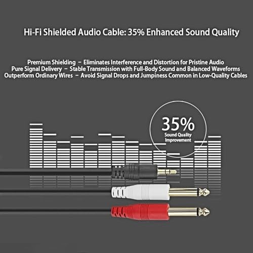 3.5mm to Dual 6.35mm Stereo Y Splitter Cable, 1/8" Male to Dual 1/4" Mono Male Audio Breakout Cord, Gold Plated Heavy Duty 5 Feet