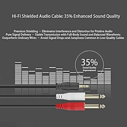 3.5mm to Dual 6.35mm Stereo Y Splitter Cable, 1/8" Male to Dual 1/4" Mono Male Audio Breakout Cord, Gold Plated Heavy Duty 5 Feet