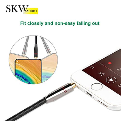 SKW Audiophile 3.5mm Stereo Aux Cable 3.2ft/1m, 1/8" TRS Hi-Fi Sound | Dual-shielded, gold-plated contacts, nylon-braided jacket, sturdy and durable, car & home stereo link, Hi-Fi stereo fidelity - color: Black-straight to straight, size: 3.2ft (1m)