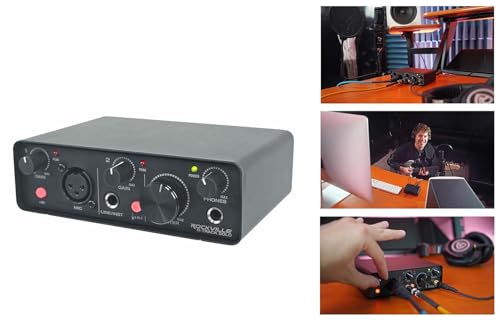 Rockville R-TRACK SOLO USB-C Audio Interface Bundle with RCM03 Mic, PRO-M50 | 24-Bit/192kHz, 2-In/2-Out, XLR/Hi-Z/TRS Inputs, 48V Phantom Power, ASIO Drivers, PRO-M50 Studio Headphones, 3-Items