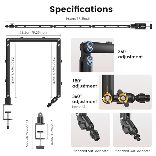 Adjustable Microphone Boom Arm for Lightweight Mics, 30-inch Rotatable Desk Stand with Cable Management & 3/8" 5/8" Threads, Space-Saving Design for Streaming, Podcasting, Gaming (Black)
