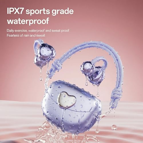 HJX Gen3 Open Ear Clip On Earbuds Headphones Over Ear for Running Workout, Wireless Ear Buds with 14mm Drivers Powerful Sound, IPX7 Waterproof, Bluetooth 6.0 Hi-Res, FlexiClip Design,Purple - color: Purple
