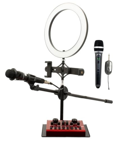 VocoPro USB Audio Interface, Boom Stand, and LED Ring Light with Wireless Mic and Condenser Mic