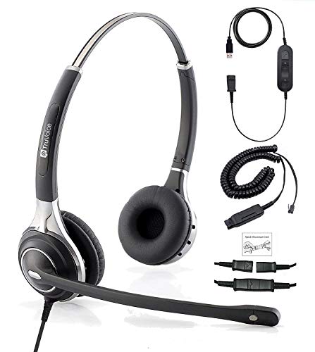 Premium Double Ear Headset with Ultra Noise Canceling Mic with USB & HIS Cable for Avaya IP 1608, 1616, 9601, 9608, 9611, 9611G, 9620, 9621, 9630, 9631, 9640, 9641, 9650, 9670, J139, J169 and J179