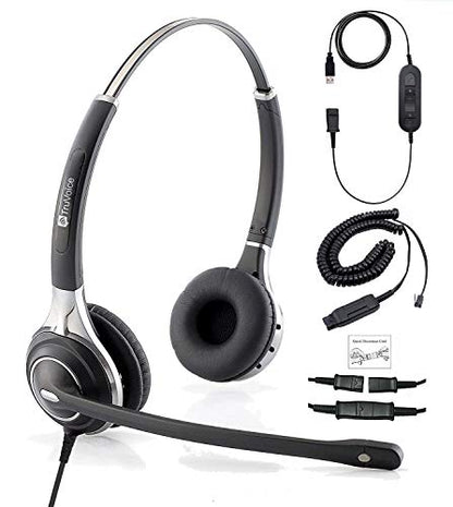 Premium Double Ear Headset with Ultra Noise Canceling Mic with USB & HIS Cable for Avaya IP 1608, 1616, 9601, 9608, 9611, 9611G, 9620, 9621, 9630, 9631, 9640, 9641, 9650, 9670, J139, J169 and J179