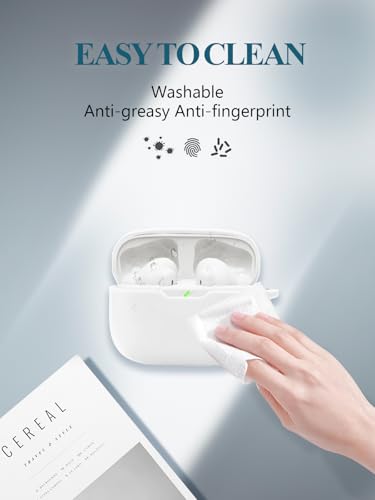 Case for JBL Vibe Beam 2/Vibe Beam - True Wireless Noise Cancelling Earbuds, Soft Silicone Protective Portable Scratch Shock Resistant Shell with Cleaner Kit & Carabiner & Lanyard，White - color: WHITE