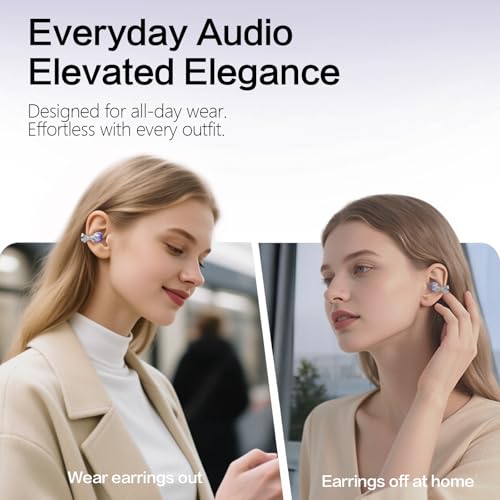 2026 Open Ear Clip On Earbuds with Detachable Butterfly Earrings, Bluetooth 6.0 Wireless Headphones for Women, 50H Playtime, Lightweight & Pain-Free Fit for Small Ears, IPX6 Great Gift Purple - color: Purple