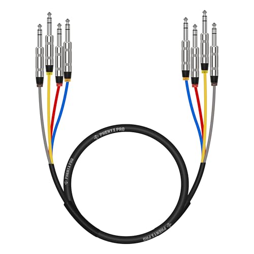 Phenyx Pro 4-Channel 1/4-Inch TRS Patch Cable 3 ft PCBL-QR4IN1-3 | 4-in-1 Color-Coded Audio Cable, 24 AWG OFC Copper, Balanced TRS to TRS, Guitar, Bass, Amp - size: 3 Feet