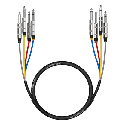 Phenyx Pro 4-Channel 1/4-Inch TRS Patch Cable 3 ft PCBL-QR4IN1-3 | 4-in-1 Color-Coded Audio Cable, 24 AWG OFC Copper, Balanced TRS to TRS, Guitar, Bass, Amp - size: 3 Feet