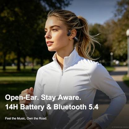 Open Ear Headphones, Bluetooth 5.4 Running Headphones with Mic, 22g Ultra Lightweight, 14H Battery & IPX5 Waterproof, Secure Fit Sports Headphones for Running Cycling Gym Walking