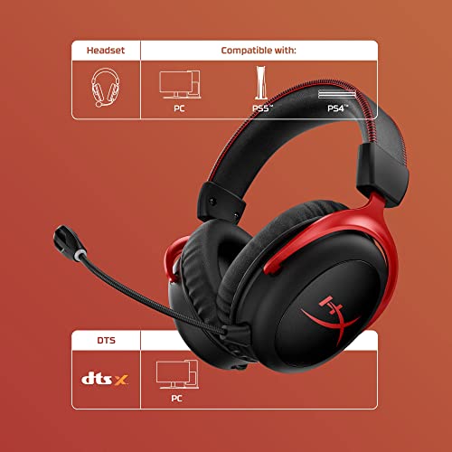 HyperX Cloud II Wireless - PC, PS5, PS4용 게이밍 헤드셋, 최대 30시간 지속되는 배터리, DTS 헤드폰: X 공간 오디오, 메모리 폼, 마이크 모니터링 기능이 있는 탈착식 노이즈 캔슬링 마이크 - size: Wireless, style: 무선