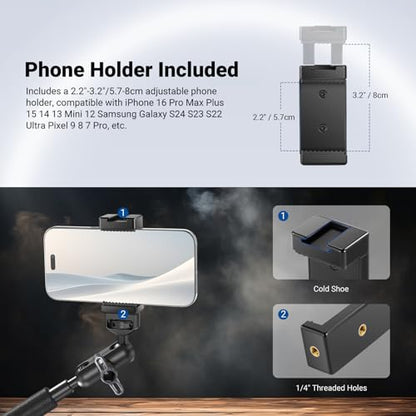 NEEWER 22" Magic Arm w Desk C Clamp, Overhead Camera Mount with Articulating Mic Boom Arm 1/4" 3/8" Threads for ARRI, Desktop Stand Holder for Phone Microphone Webcam Action Camera Video Light, UA057 - style: UA057