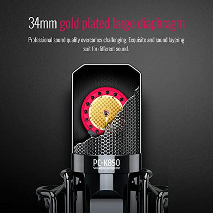TAKSTAR PC-K850 XLR Studio Microphone with 34mm Gold-Plated Diaphragm | 34mm Gold-Plated Diaphragm, Ultra-Low Noise ≤20 dB, 130dB SPL, 30Hz-20KHz Response, 48V Phantom Power Required