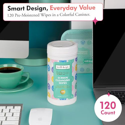 All Smile Tech & Lens Wipes canister for Glasses & Phones, 120 Count | Pre-moistened, lint-free wipes remove smudges without streaks or scratches. Safe for lenses, phones, tablets & screens - color: ALLSMILES