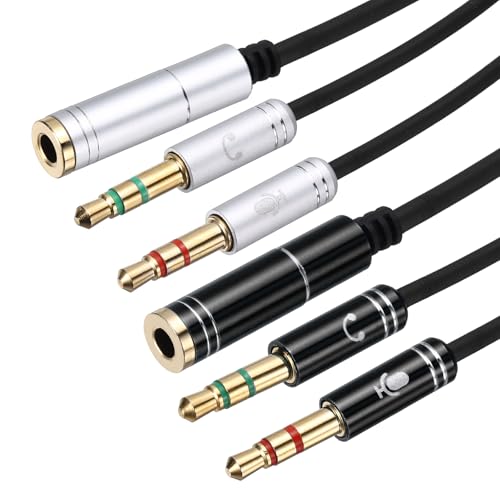 MECCANIXITY 2Pcs 3.5mm Splitter Female to 2 Dual 3.5mm Male 1' Black/Gray - color: Black/Gray, size: 1ft