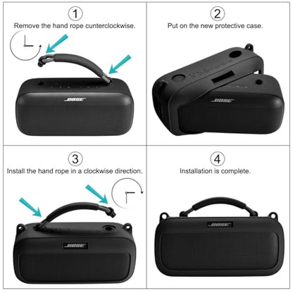 Protective Case for Bose SoundLink Max Speaker, Silicone Case Cover with Shoulder Strap for Bose SoundLink Max - color: Black