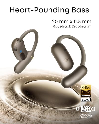 Soundcore AeroFit 2 by Anker Open Ear Earbuds, Open Ear Headphones, Earbuds | Real-Time Translation, 4 Adjustable Positions, 42H Playtime, Rich Bass, Hi-Res, IP55, AI Clear Calls, Wireless Charging - color: Brown, style: Standard