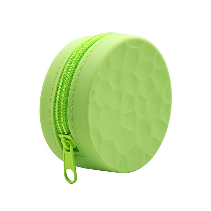 Silicone Coin Pouch, Round Cable Organizer Case, Minimalist Earphone Storage Holder with Keychain for Essentials (Green)