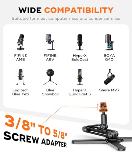 FULAIM X37 Desktop Mic Stand, Aluminum Alloy Microphone Boom Arm with Hidden Cable Management & Desk Clamp, 360° Rotatable Mic Arm for HyperX QuadCast, Blue Yeti, Shure SM7B
