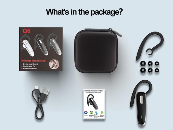 Bluetooth Headset V5.1, Wireless Hands-Free Earpiece with Noise Cancellation, Built-in Microphone for iPhone Android Business Calls - Black - color: Black, style: Single Bluetooth headset