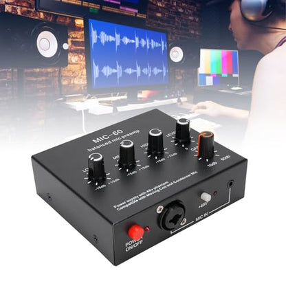 Microphone Preamp Mic Gain Booster 48V Power Supply Mic Pre Amp for Dynamic Condenser XLR 3.5mm 6.35mm Inputs Outputs (with 3.5mm Sound Cable) - size: With 3.5mm Sound Cable