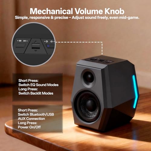Sanyun SW209 36W 2.0 Gaming Speakers, Tactical Audio Map with 3 DSP Modes | Game/Movie/Music, 24bit DAC, USB-C/Bluetooth 5.2/AUX, 2.75" Glass Fiber Drivers & 18mm Silk Dome, RGB Lighting (Pair, Black) - color: SW209 Black