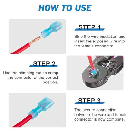 90PCS Female Spade Connector Kit, Nylon Spade Wire Terminal Connectors for 12-10, 16-14, 22-16 AWG Wire, Quick Disconnect Fully Insulated Crimp Terminals for Auto, Speaker and Stereo Wiring