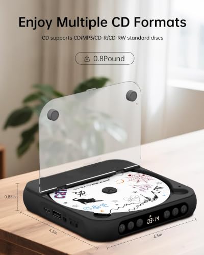 ENVYCLOUD CD Player Portable with Dual Stereo Speakers, Rechargeable Portable CD Player with Bluetooth for Home with Headphones,Black - color: black