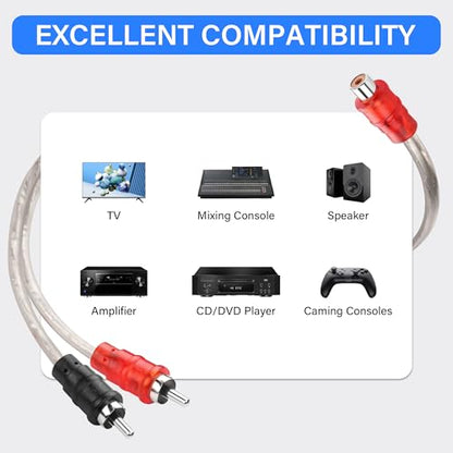 30cm RCA Y Splitter Cable，Shielded RCA RCA 1 Female to 2 Male Stereo Audio Cable for Car Audio, Subwoofer, TV, CD Player, Home Theater（2 Pack）