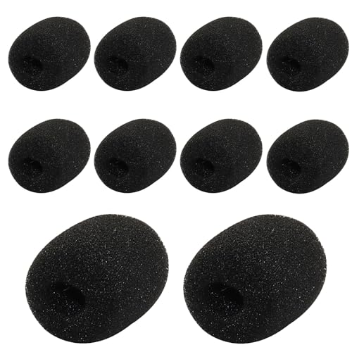 Black Lapel Headset Microphone Windscreen, 10 Pack | High-Density Sponge Foam Covers, Noise Reduction, Dust & Moisture Protection, Fits Gaming, Office, Fitness, Aviation Headsets - color: Black