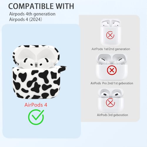 Case Compatible with AirPods 4 Case,Soft Silicone Cover with Bracelet Lanyard and Keychain, Cute Wireless Charging Protective Case for Apple AirPods 4th for Women and Men (Cow) - color: Cow