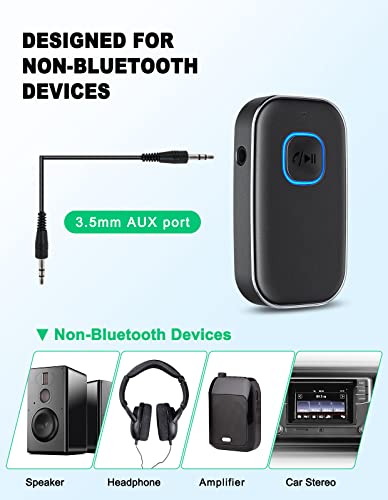 COMSOON Bluetooth AUX Adapter for Car, Wireless Audio Receiver | Noise Reduction Bluetooth Receiver for Music/Hands-Free Calls/Home Stereo/Speaker, 16H Battery Life/Dual Connect (All Black) - color: All Black