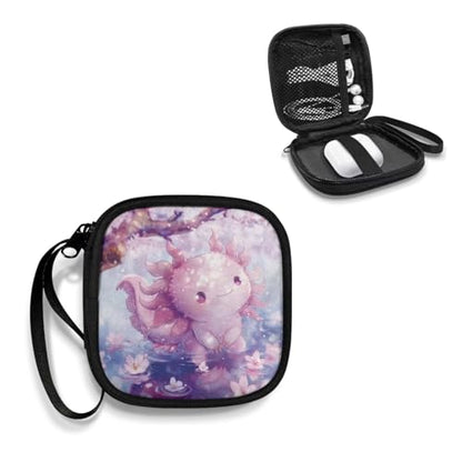 Headphones Carrying Case, Cherry Blossom Axolotl Protective Shell Travel Bag for Cable, Charger Storage for Earphone, Earbud, Earpieces - color: Cherry Blossom Axolotl