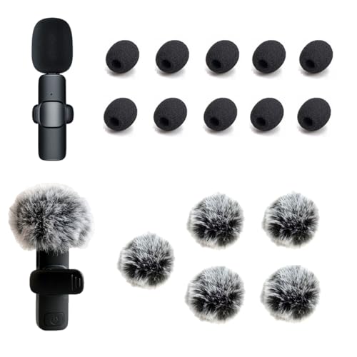 ZRAMO5 Packs Professional Furry Outdoor Wireless Lavalier Microphone Wind Screen Furry Muffs Diameter 4-8mm Fits Most Lapel Clip Lav Windscreen Windproof Wind Screen (5pack (Black/White)+10pc Sponge)