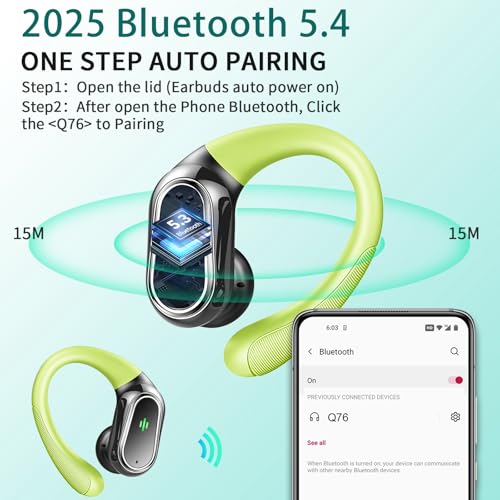 Wireless Earbuds, 2026 Bluetooth 5.4 Headphones Sport, Bluetooth Earbuds with ENC Noise Canceling Mic, 60H Stereo Wireless Headphones IP7 Waterproof with Earhooks, Dual LED Display for Workout/Running - color: Loyal Green