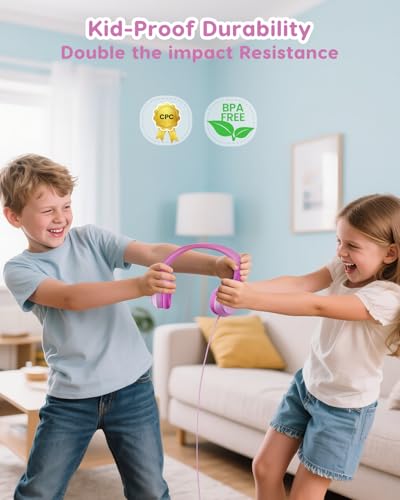 awatrue USB‑C Kids Headphones for School,74‑85‑94dB Limiter, w/Mic HK07C | Foldable Wired Over Ear Headphones, for Toddler School/Travel/iPad/Tablet, Pink-Gradient - color: USB-C Pink Gradient
