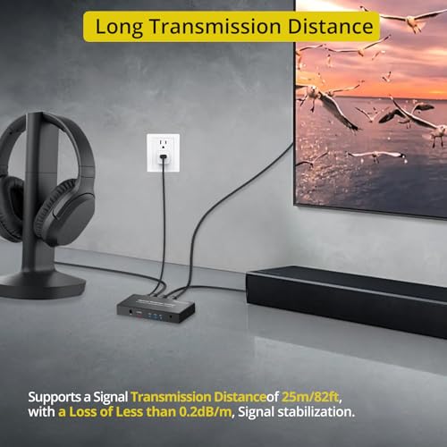 PROZOR Digital Audio Switcher Splitter - 3 in 2 Out 3 Port Spdif Toslink Optical Switch with Remote Control, Aluminum Alloy Material 2 Way Digital Audio Splitter Support LPCM 2.0 DTS Dolby-AC3 | with Remote Control Aluminum Alloy Material 2 Way 3 Port Spd