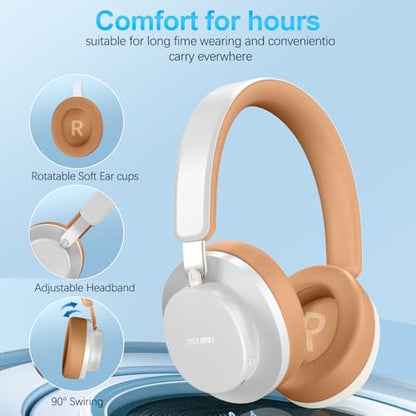 Over Ear Headphones Wireless Bluetooth, Noise Cancelling Headphones Bluetooth with Microphone, Cancelling Wireless Headphones Over Ear, 65h Playtime, Clear Calls, Comfort Fit For Travel (Grey Brown) - color: Grey Brown