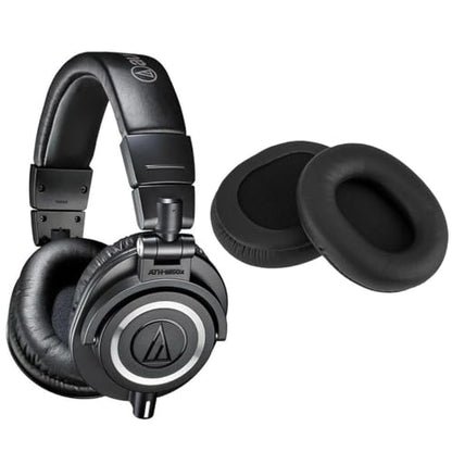 Audio-Technica ATH-M50x Professional Monitor Headphones, Black - with H&A High Frequency Leather Earpads for AT -M50