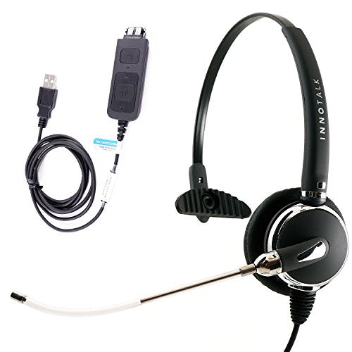 INNOTALK Professional Computer Phone USB Voice Tube Microphone Headset for Teams, Zoom and More - Call ON/Off and Volume Control, Mute in-Line Control